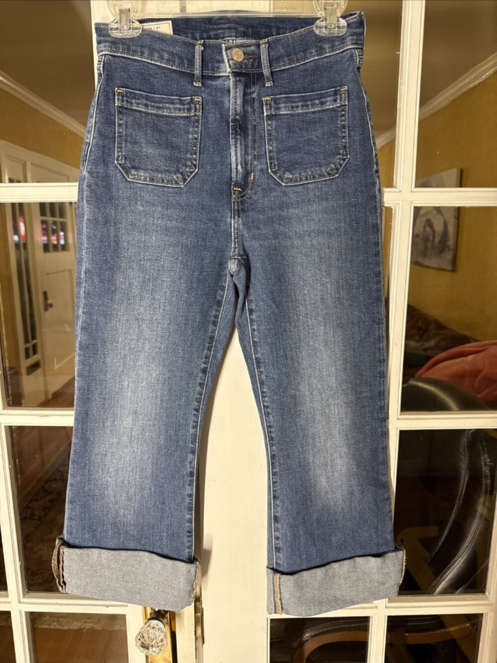 Gap High Rise women's Wide Leg Jeans Med Wash 26 2 S Cuffed Hem Preppy Trendy